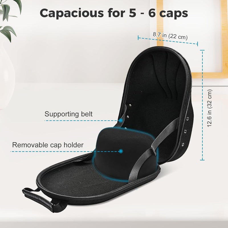 Procase Hat Travel Hard Case, Hat Carrier Storage Bag for 5-6 Baseball Caps,Hat Organizer Ball Caps Holder with Adjustable Shoulder Strap -Black - Image 2